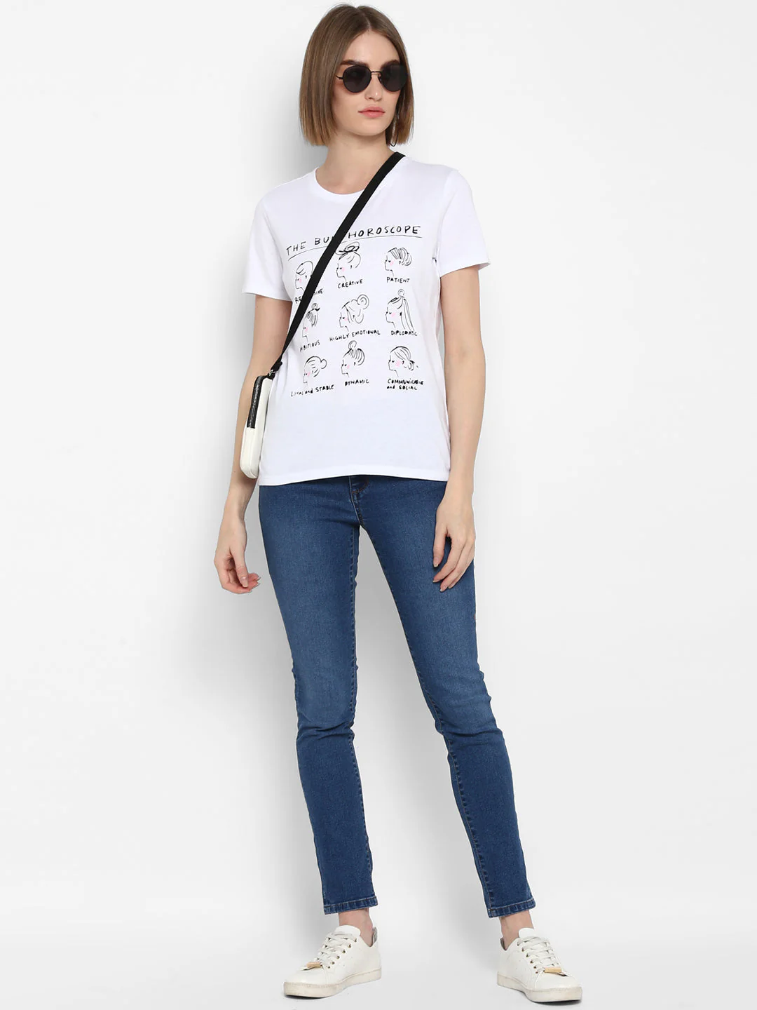 T-Shirt for Women in White | Cotton Round Neck Printed T Shirt - Image 2