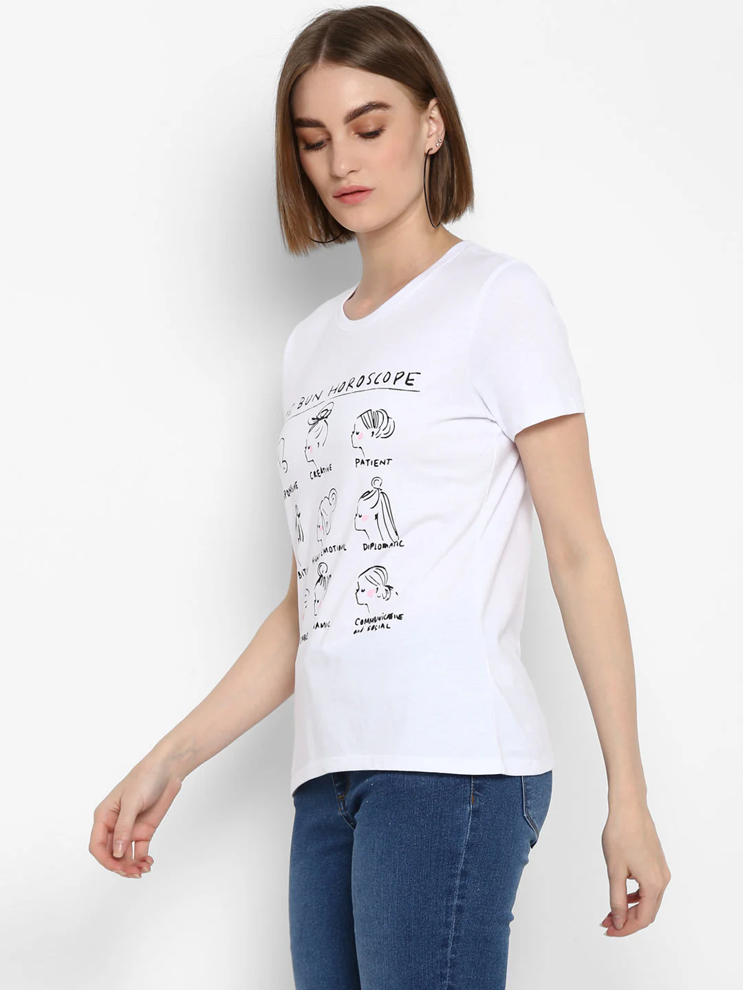 T-Shirt for Women in White | Cotton Round Neck Printed T Shirt - Image 4