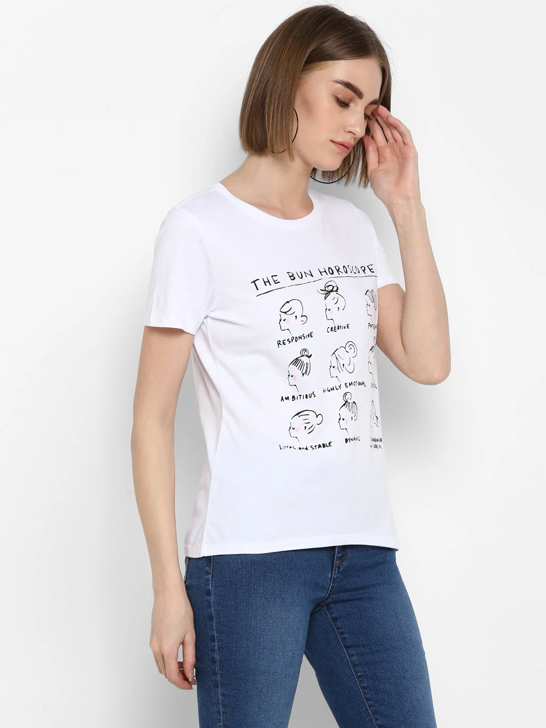 T-Shirt for Women in White | Cotton Round Neck Printed T Shirt - Image 5