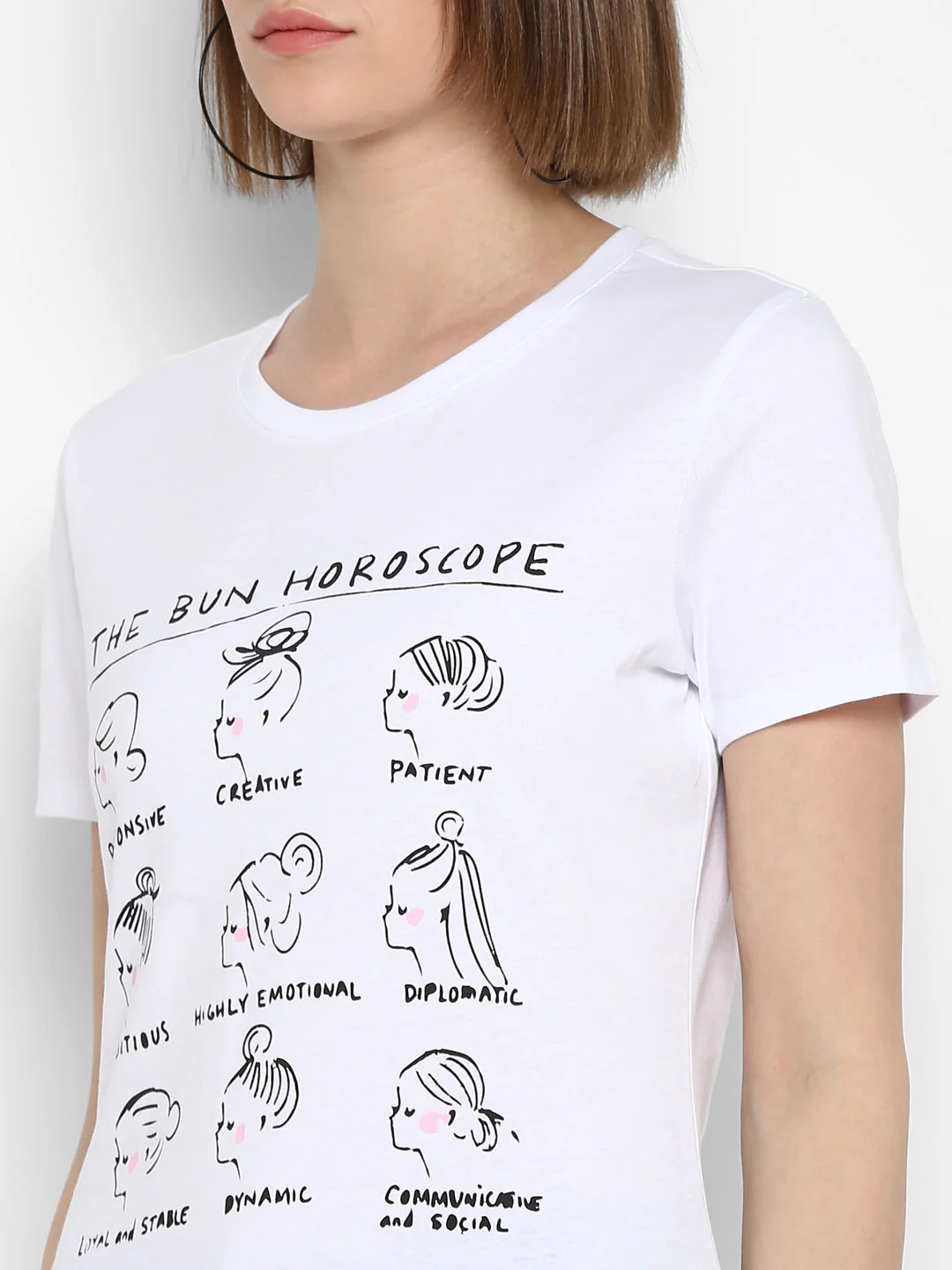 T-Shirt for Women in White | Cotton Round Neck Printed T Shirt - Image 6