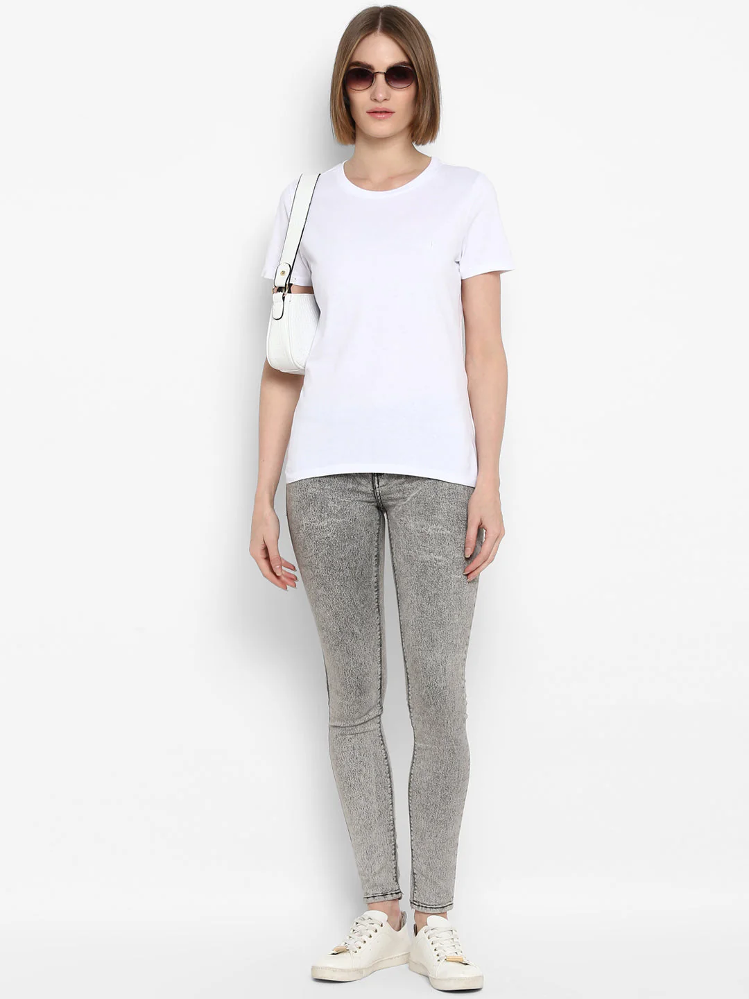 T-Shirt for Women in White | Cotton Round Neck Half Sleeve T Shirt - Image 2