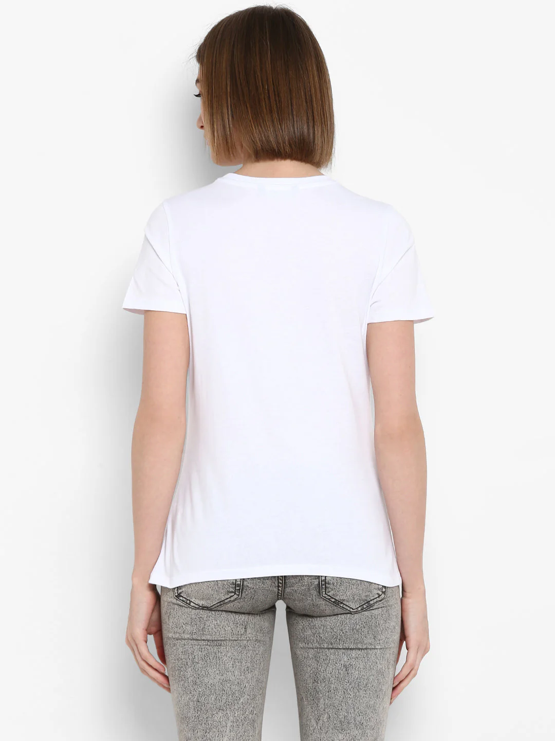 T-Shirt for Women in White | Cotton Round Neck Half Sleeve T Shirt - Image 3