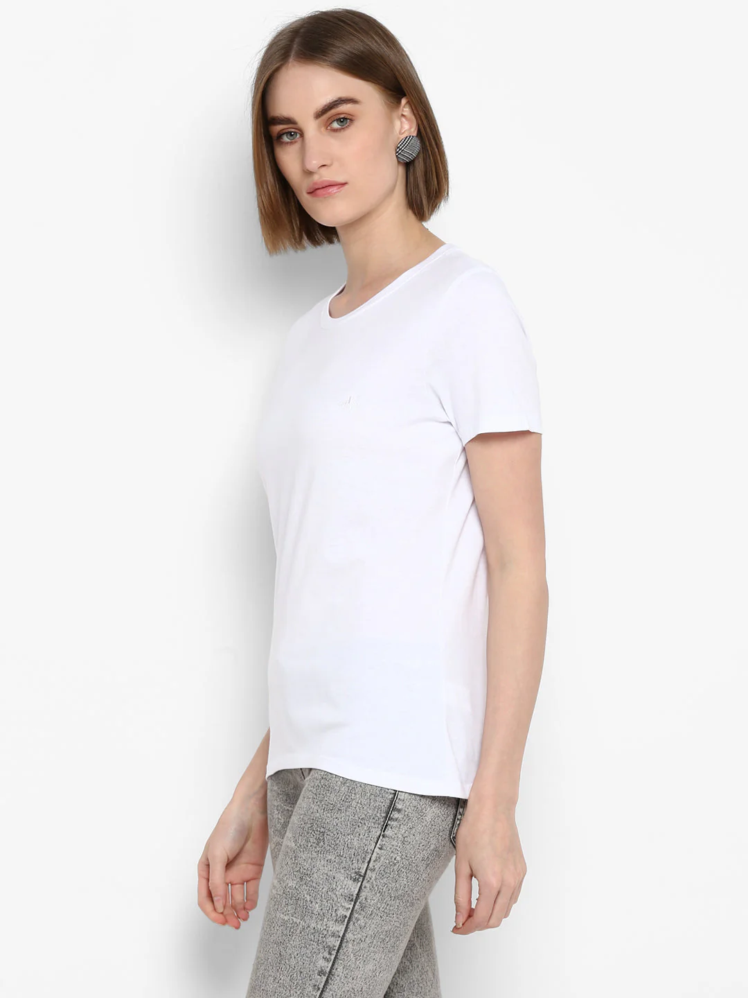 T-Shirt for Women in White | Cotton Round Neck Half Sleeve T Shirt - Image 4
