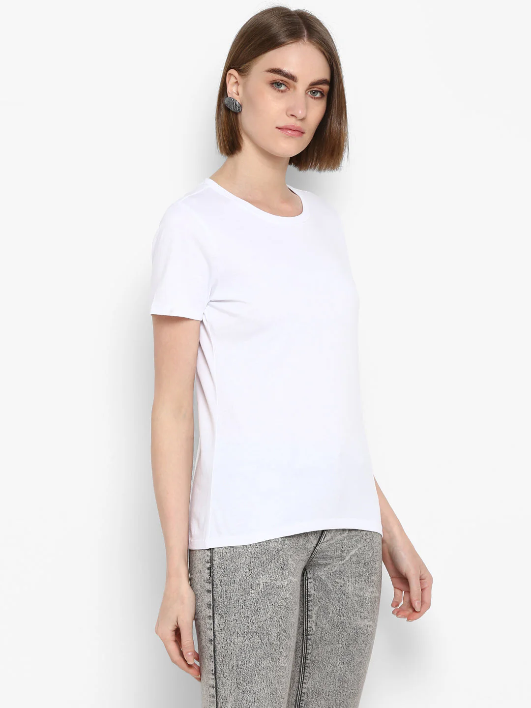 T-Shirt for Women in White | Cotton Round Neck Half Sleeve T Shirt - Image 5