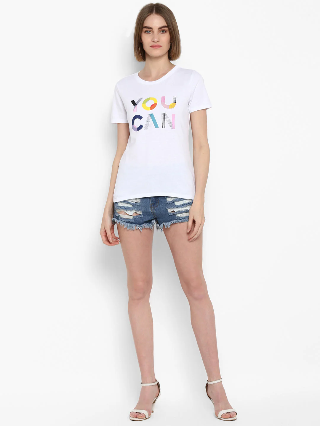 T-Shirt for Women in White | Cotton Round Neck Printed T Shirt - Image 2