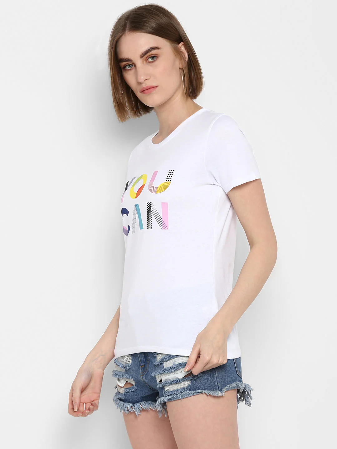 T-Shirt for Women in White | Cotton Round Neck Printed T Shirt - Image 4