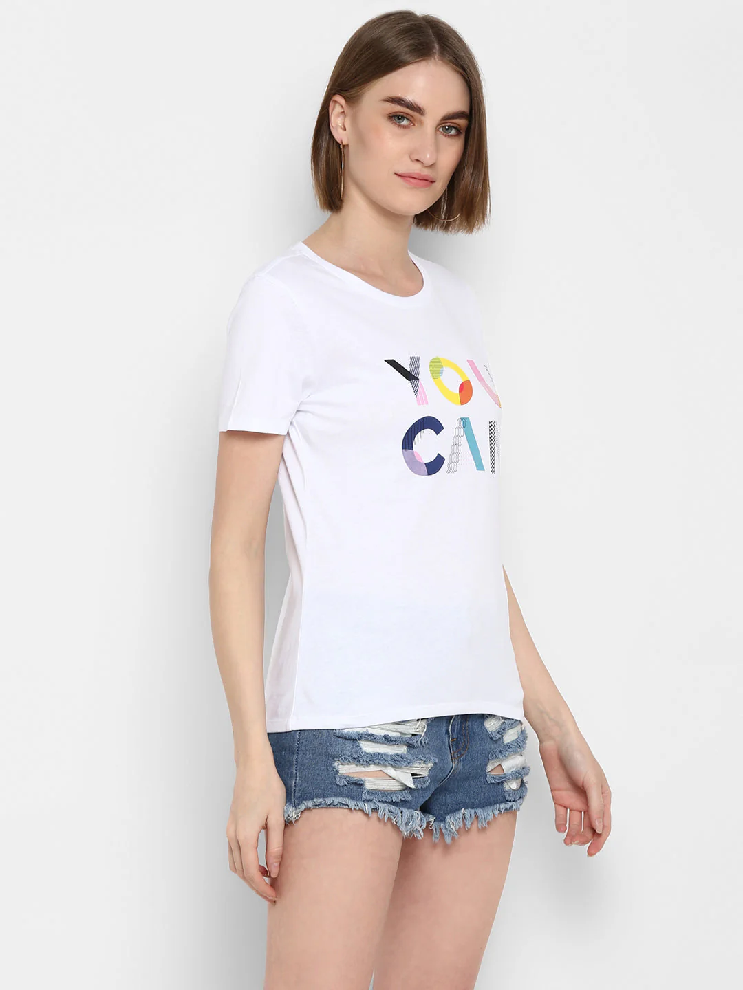 T-Shirt for Women in White | Cotton Round Neck Printed T Shirt - Image 5