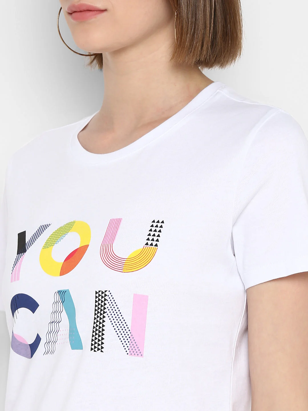 T-Shirt for Women in White | Cotton Round Neck Printed T Shirt - Image 6