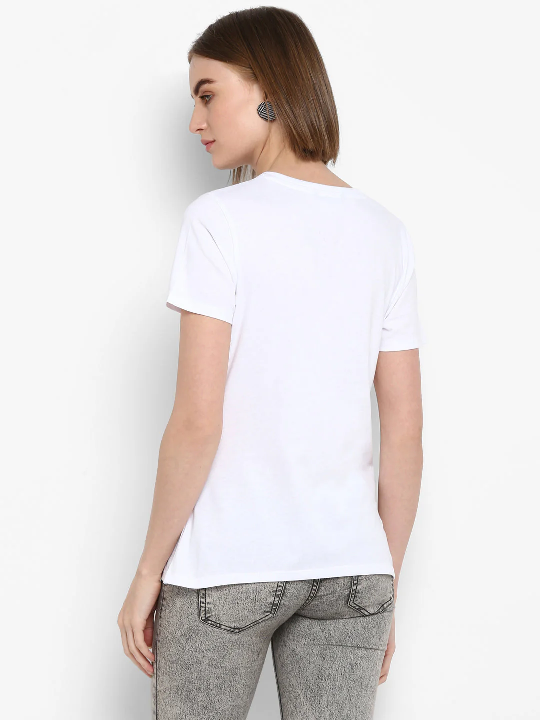 T-Shirt for Women in White | Cotton V Neck Half Sleeve T Shirt - Image 3