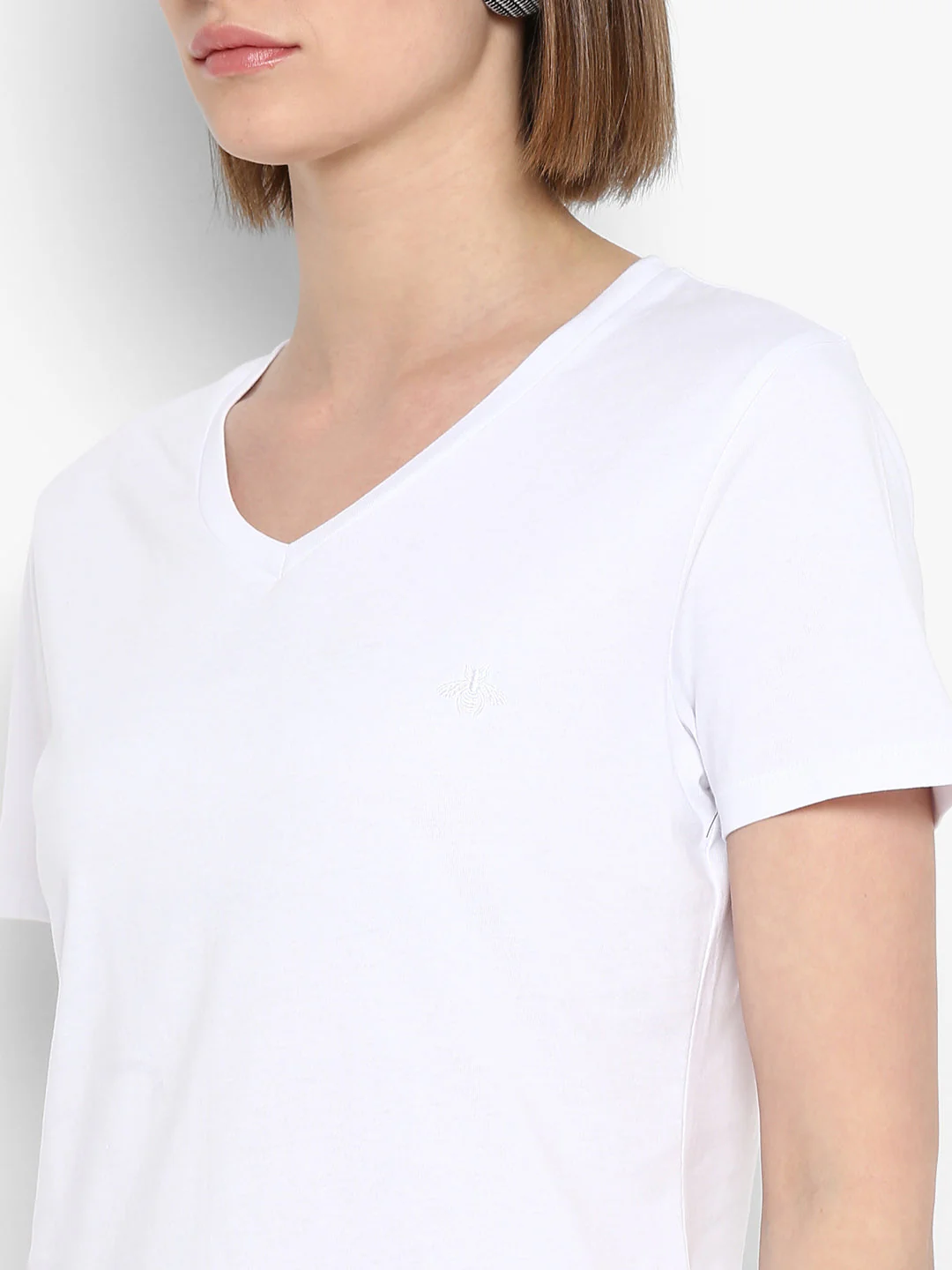 T-Shirt for Women in White | Cotton V Neck Half Sleeve T Shirt - Image 6