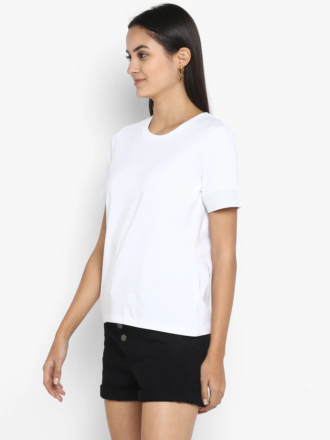 T-Shirt for Women in White | Cotton Half Sleeve T Shirt - Image 3
