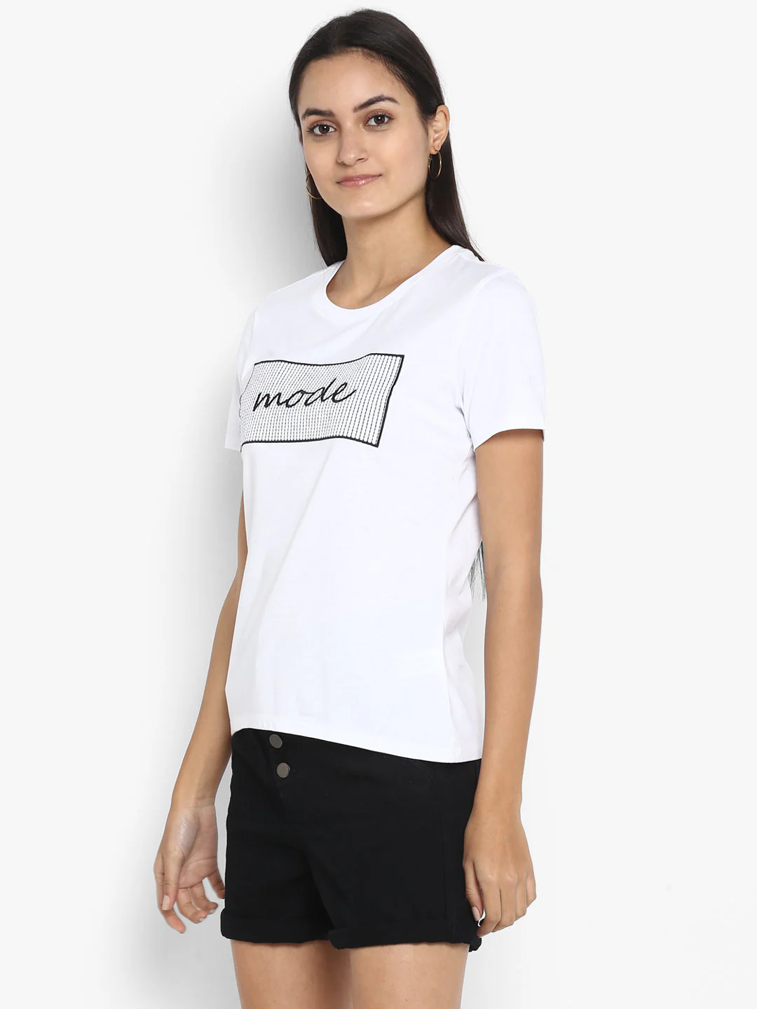 T-Shirt for Women in White | Cotton Half Sleeve T Shirt - Image 3