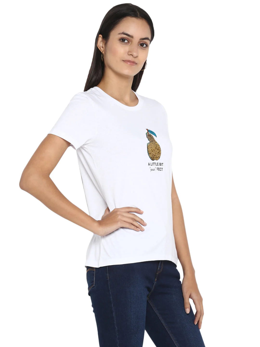 T-Shirt for Women in White | Cotton Round Neck T Shirt - Image 2
