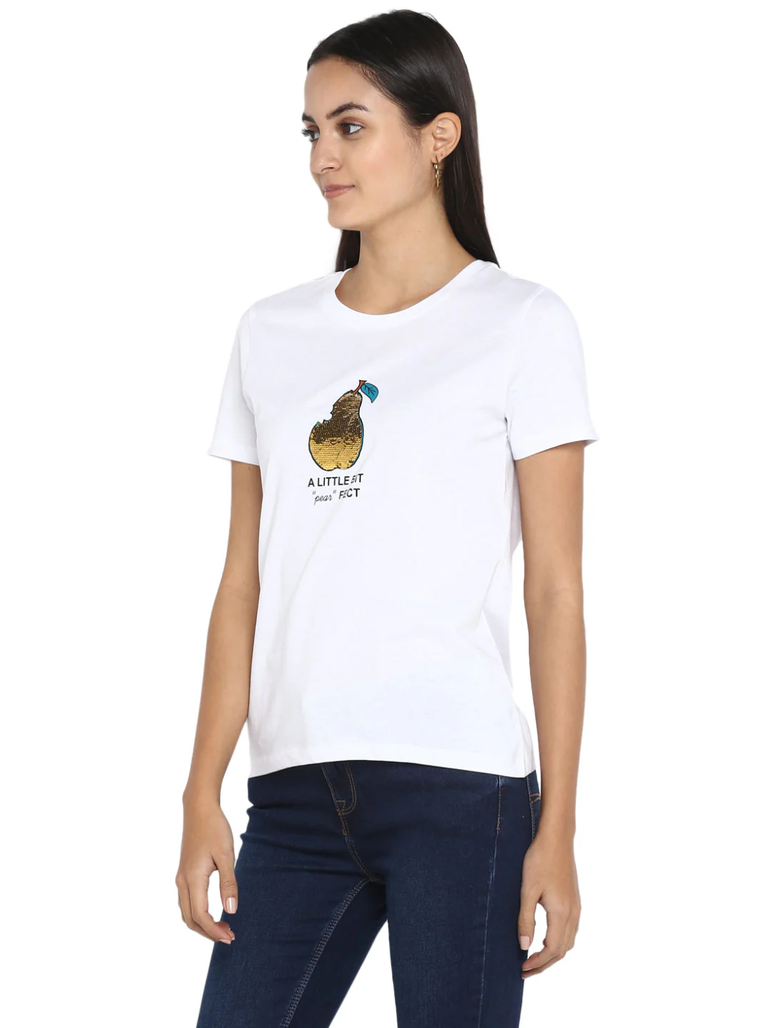 T-Shirt for Women in White | Cotton Round Neck T Shirt - Image 3