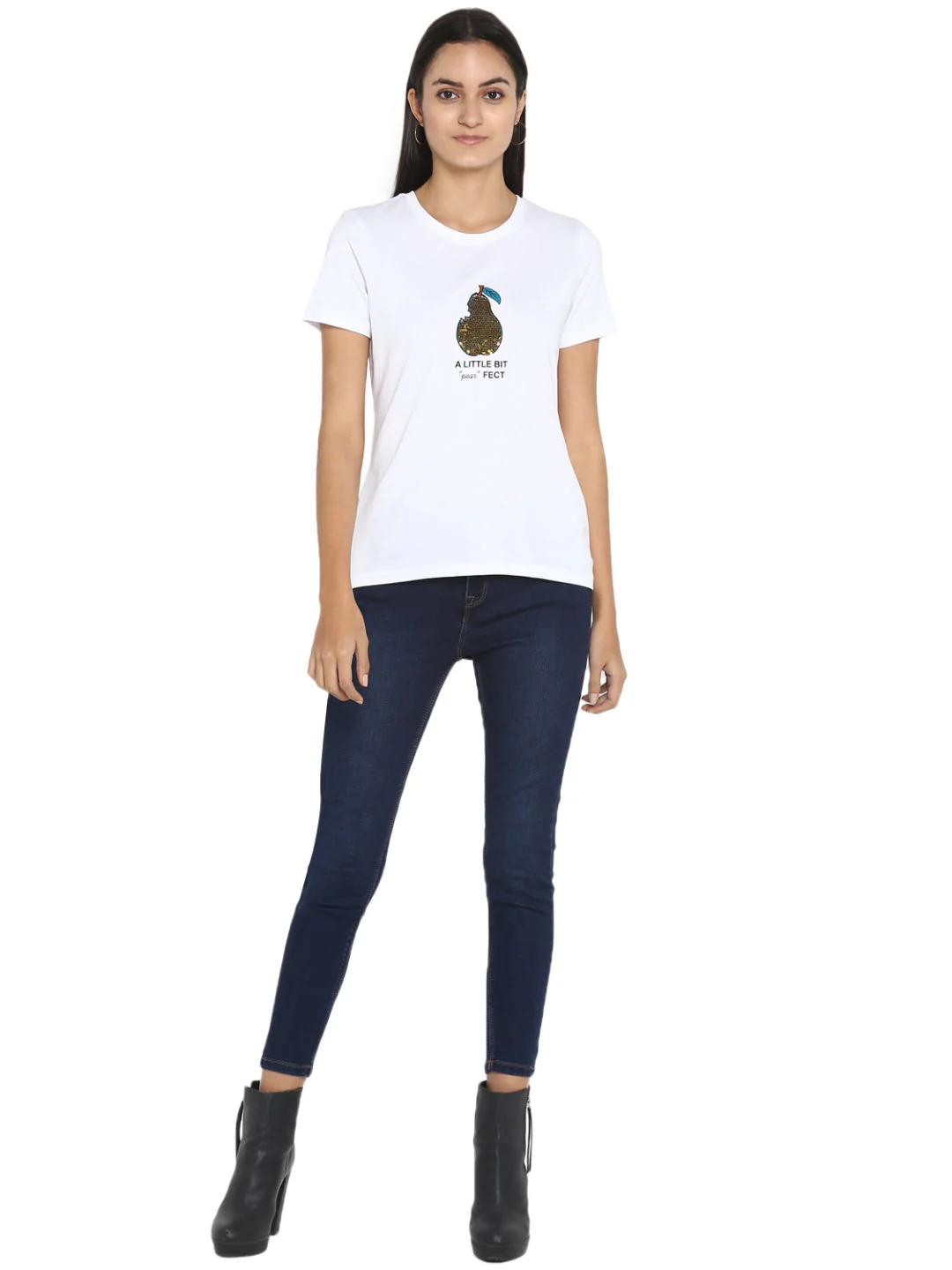 T-Shirt for Women in White | Cotton Round Neck T Shirt - Image 5