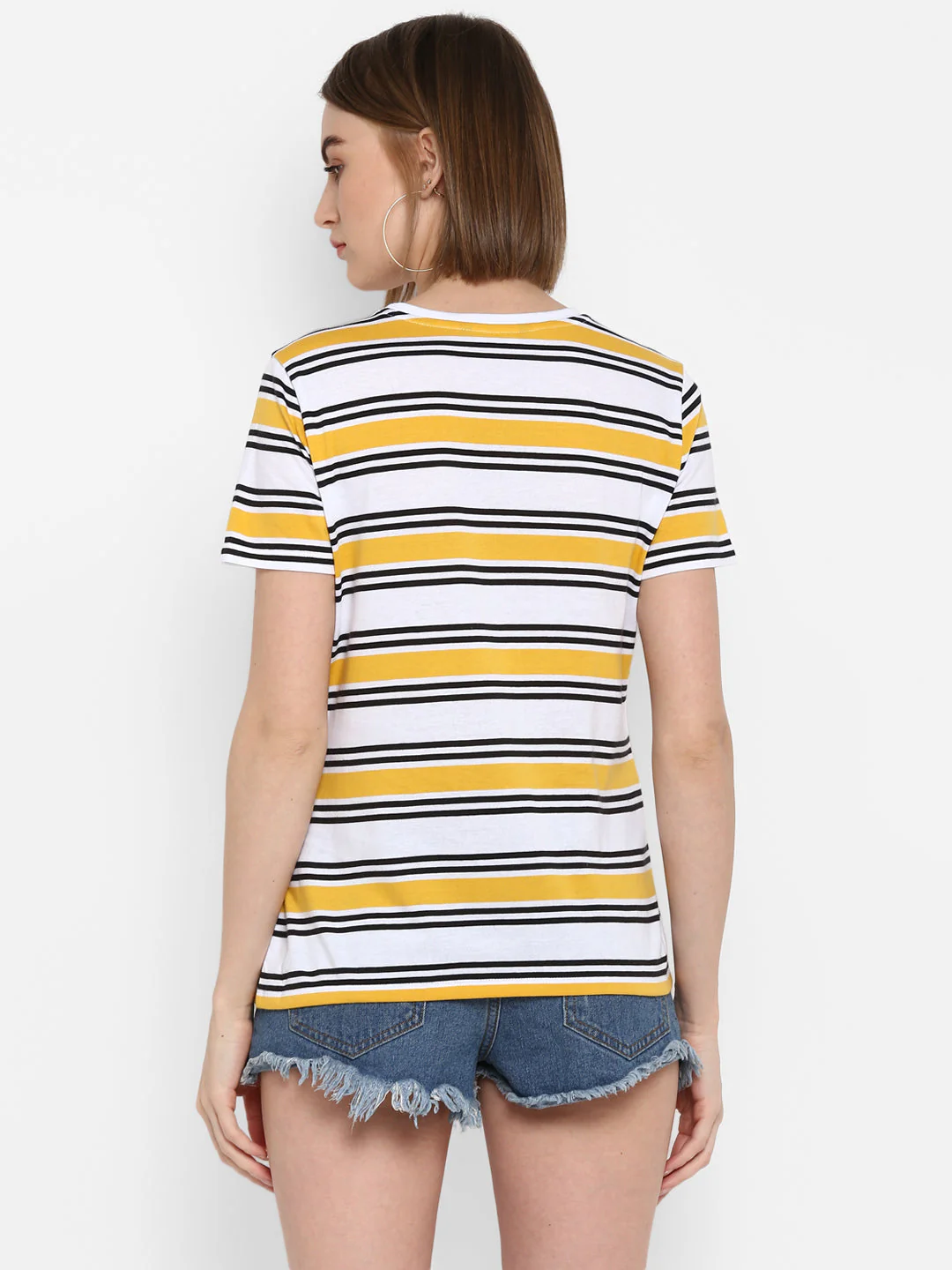 T-Shirt for Women in Yellow | Cotton Round Neck Striped T Shirt - Image 4