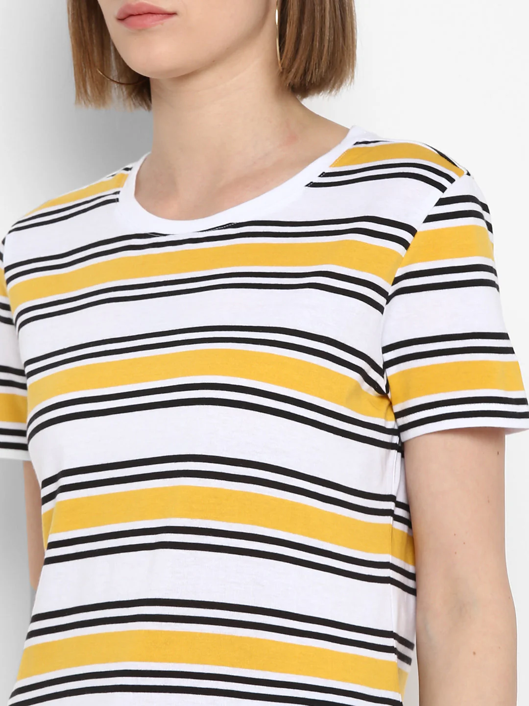 T-Shirt for Women in Yellow | Cotton Round Neck Striped T Shirt - Image 7