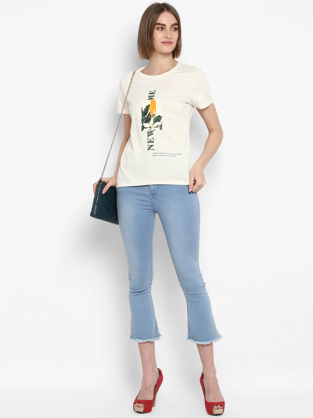 T-Shirt for Women in Off White | Cotton Round Neck Printed T Shirt - Image 2
