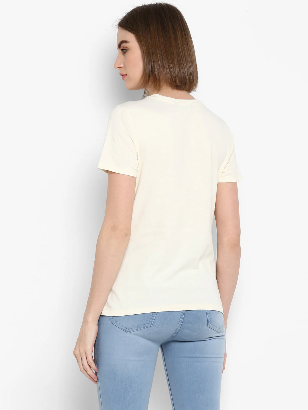 T-Shirt for Women in Off White | Cotton Round Neck Printed T Shirt - Image 3
