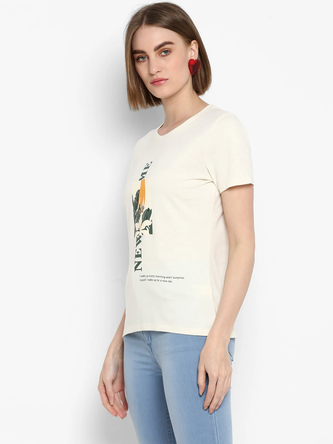 T-Shirt for Women in Off White | Cotton Round Neck Printed T Shirt - Image 4