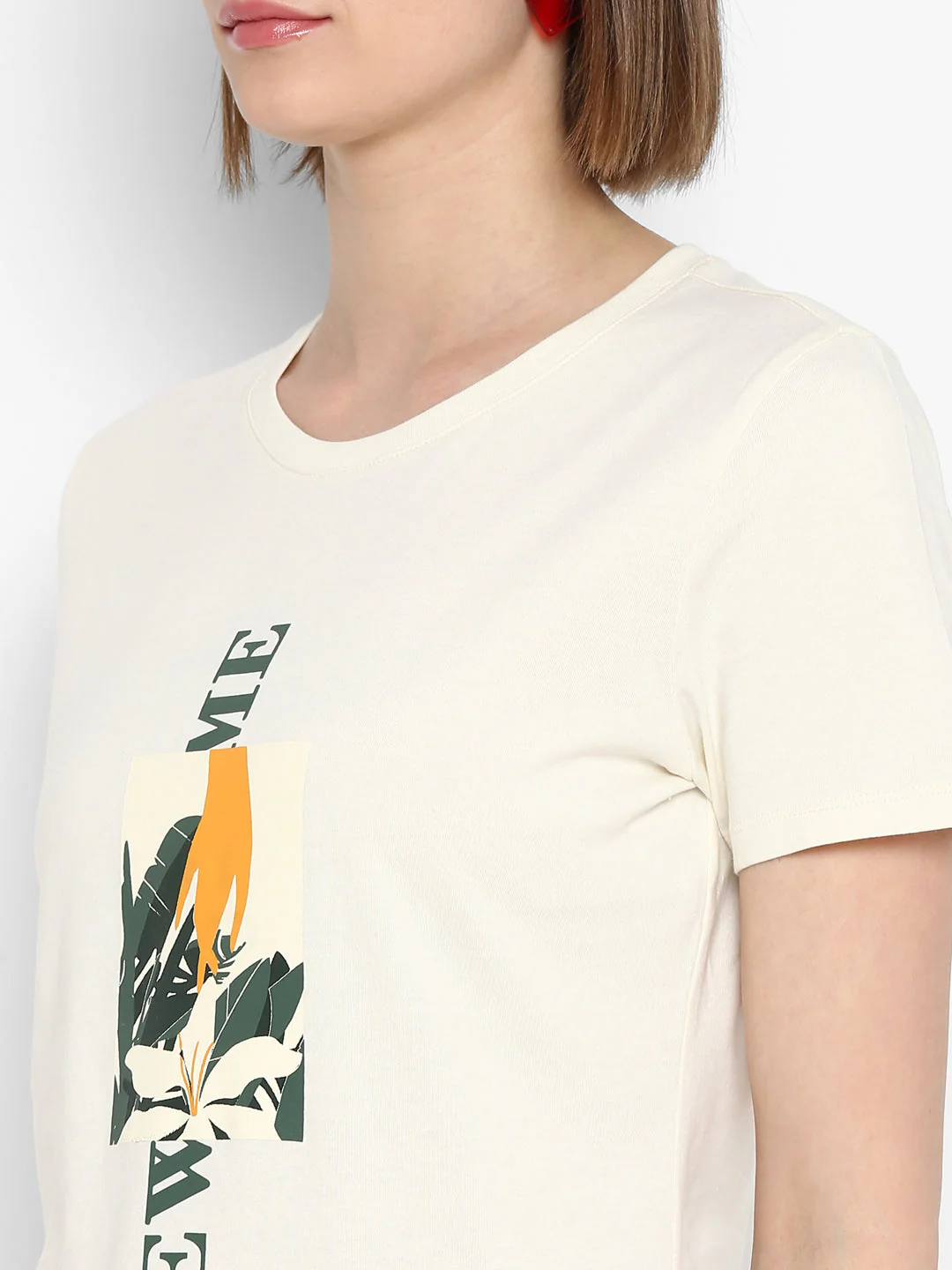 T-Shirt for Women in Off White | Cotton Round Neck Printed T Shirt - Image 6