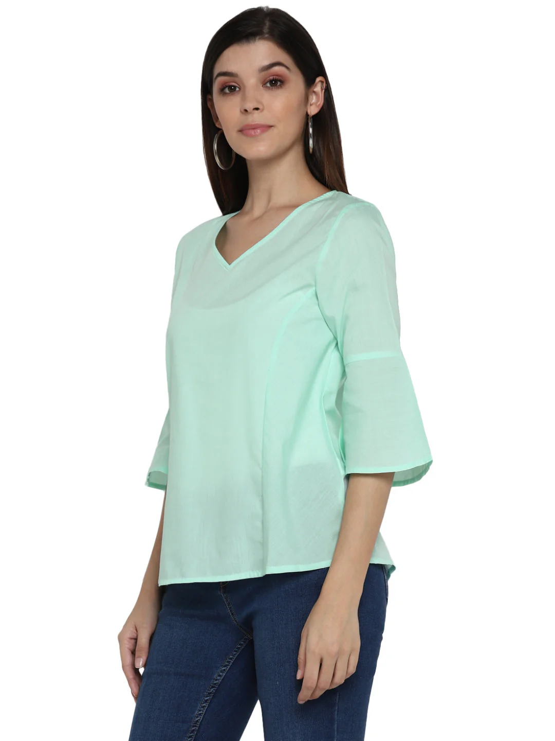 Tops for Women in Mint Green | Casual V Neck Top - Image 4