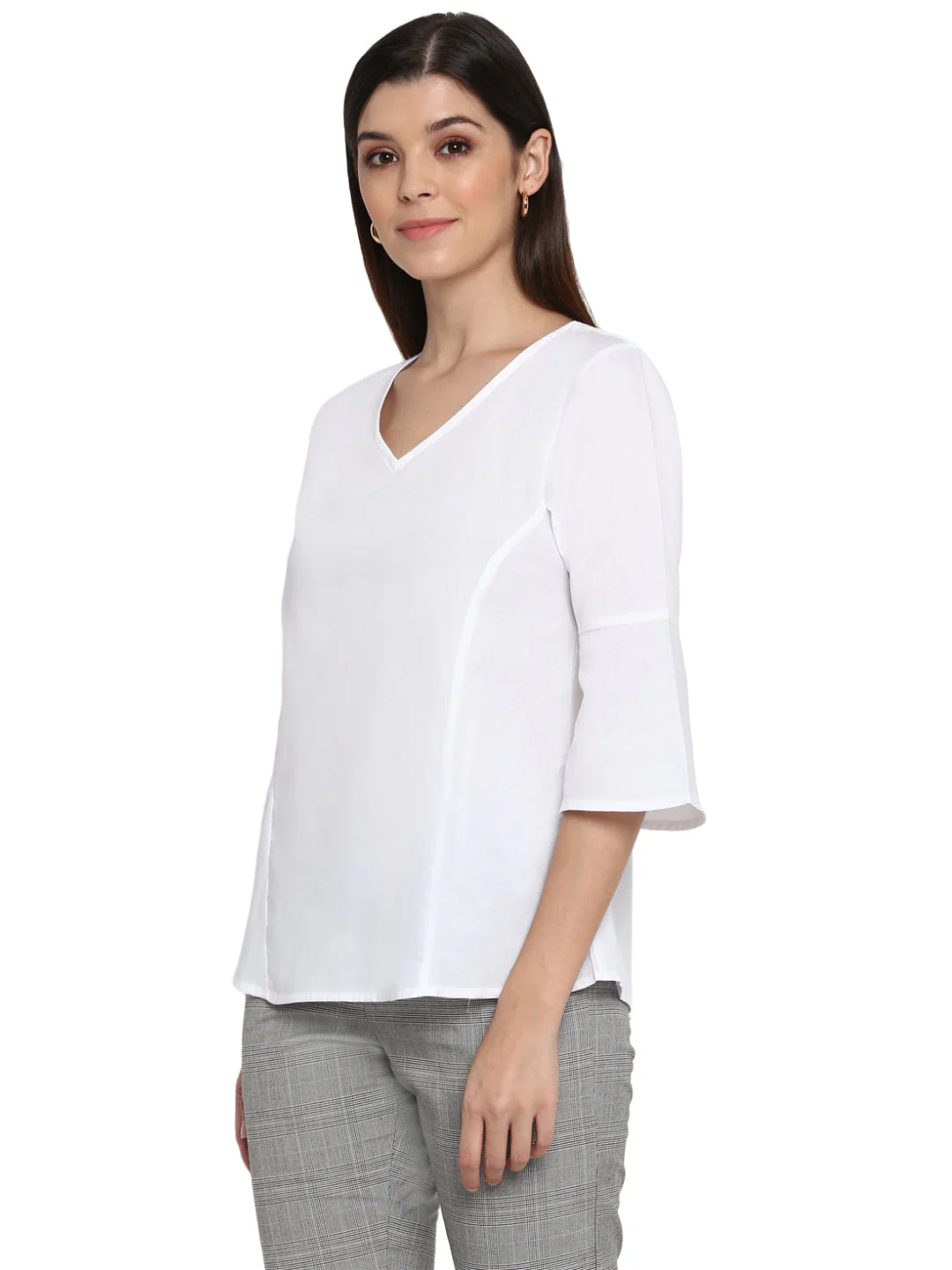 Tops for Women in White | Casual V Neck Top - Image 2