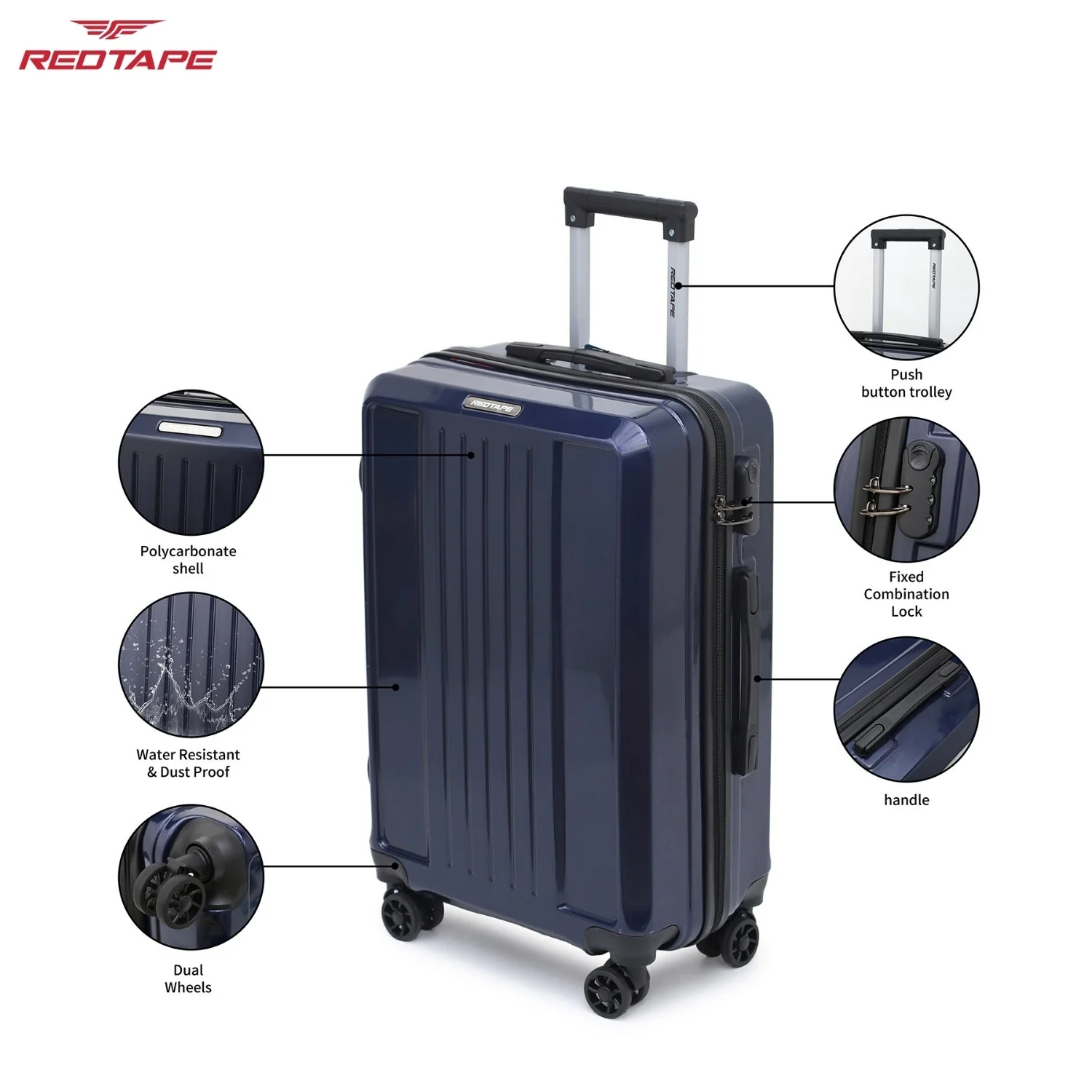 Navy 8 Wheels Trolley Bag Set of 2 (Large + Cabin) - Image 3