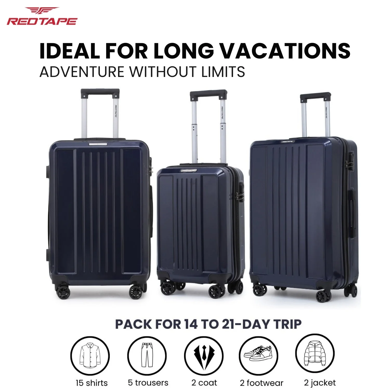 Navy 8 Wheels Trolley Bag Set of 2 (Large + Medium) - Image 5