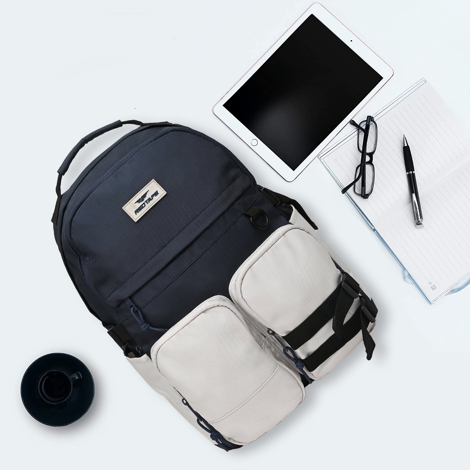 Navy Beige Unisex 23L Polyester Laptop Backpack - Image 7