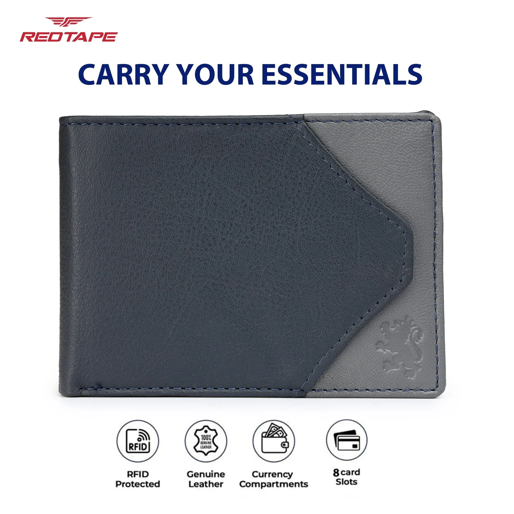 Navy Grey Genuine Leather RFID Wallet for Men - Image 4