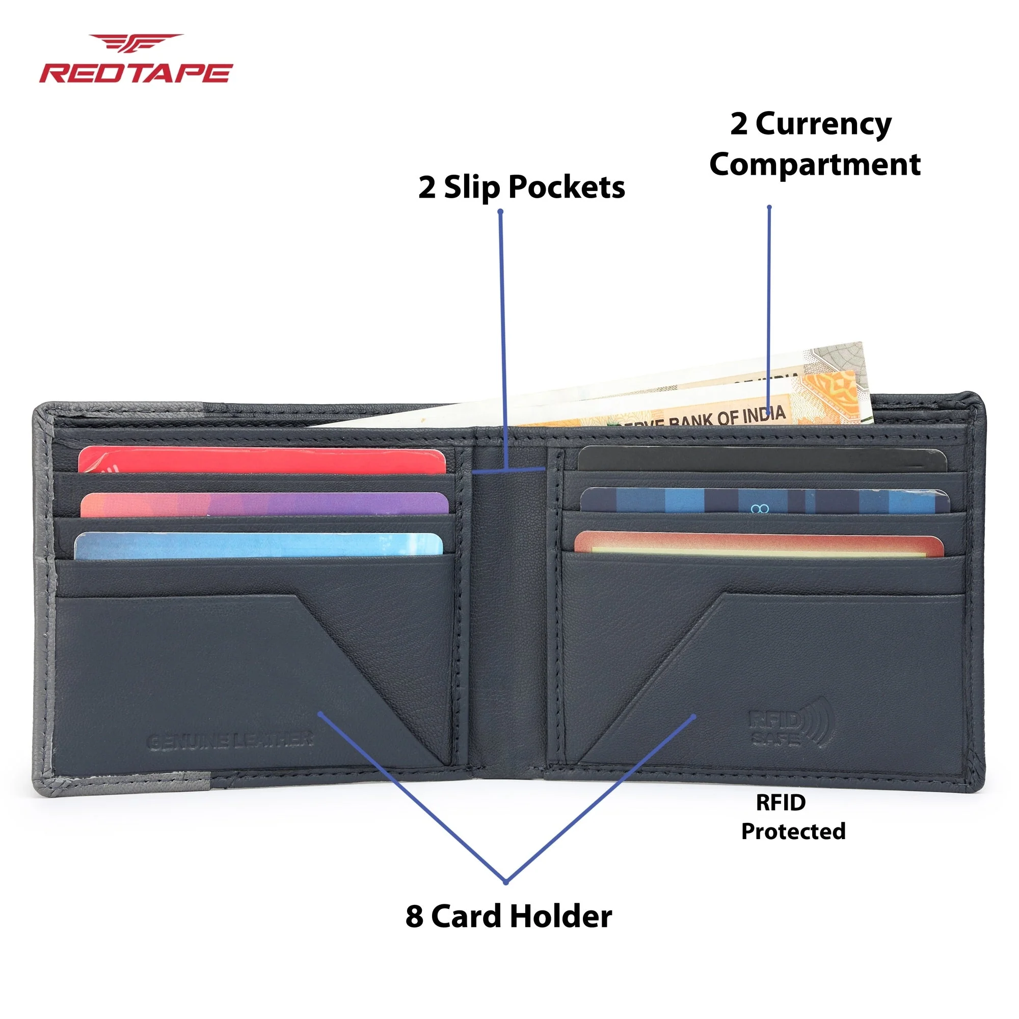 Navy Grey Genuine Leather RFID Wallet for Men - Image 5