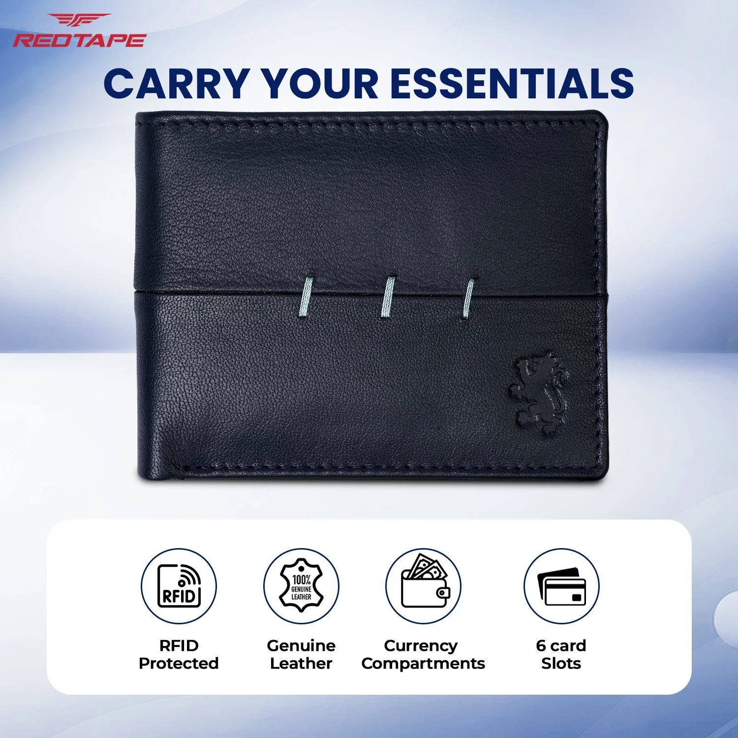 Navy Mens Bifold Leather Wallet with RFID Blocking - Image 4