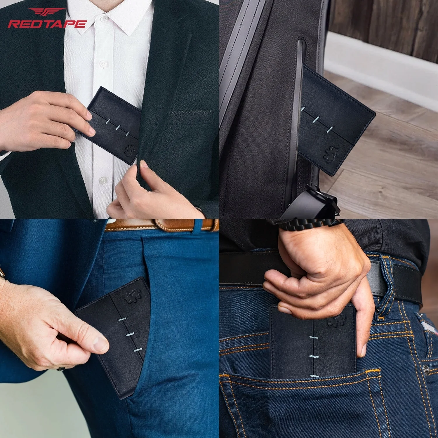 Navy Mens Bifold Leather Wallet with RFID Blocking - Image 7