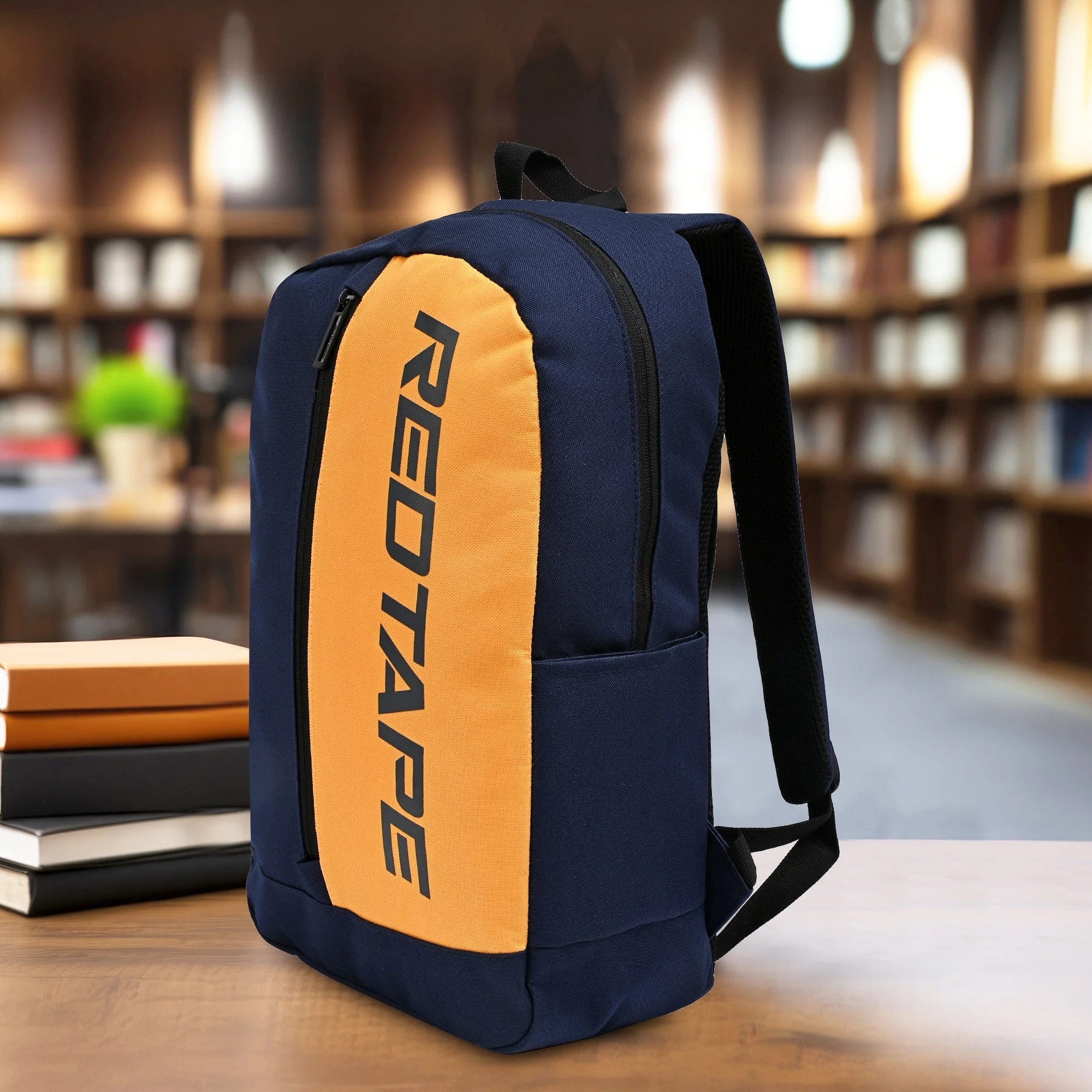 Navy Mustard Unisex 19.5L Polyester Laptop Backpack - Image 6