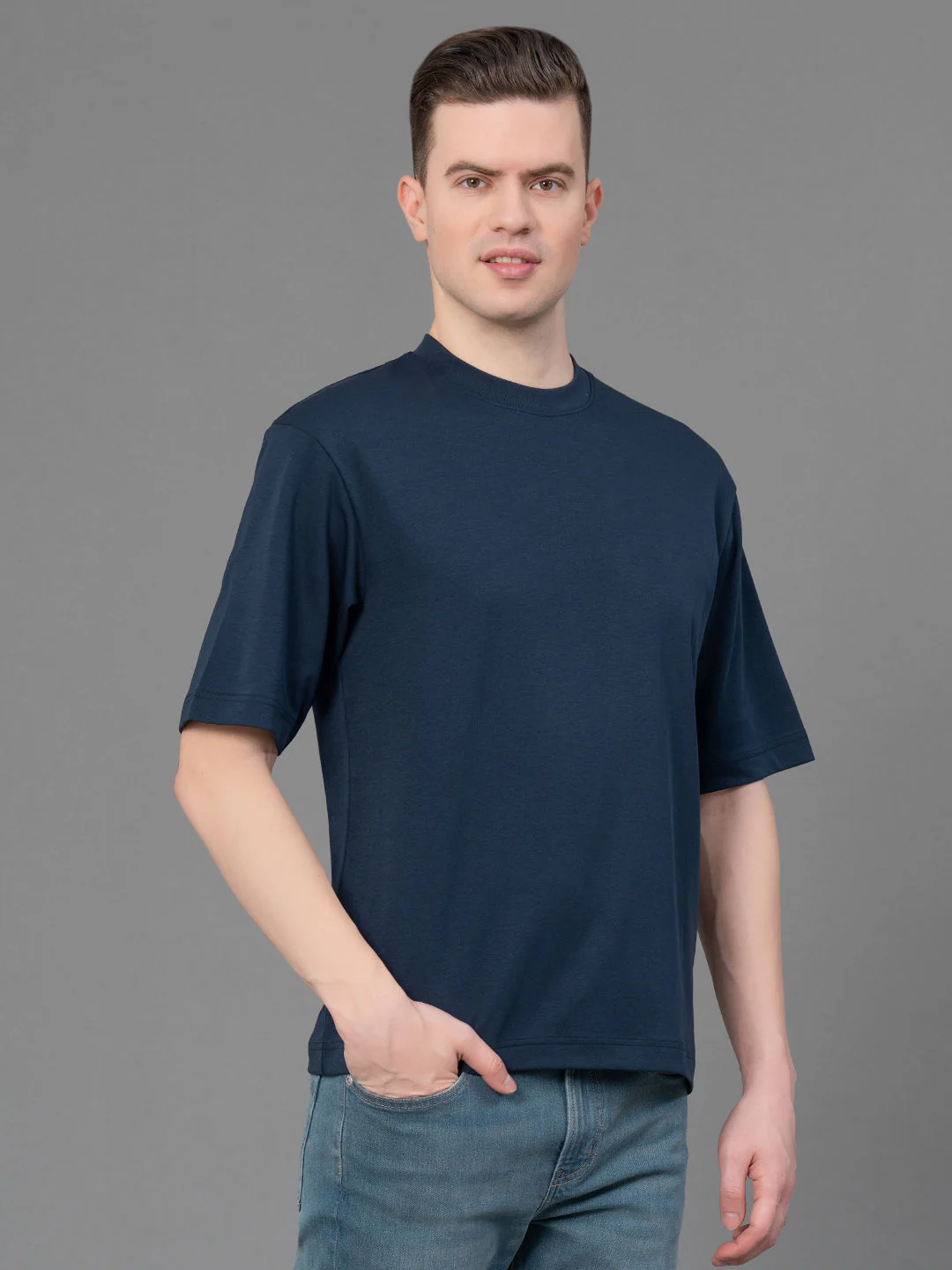 Navy Oversized Round Neck T-Shirt for Men - Image 2