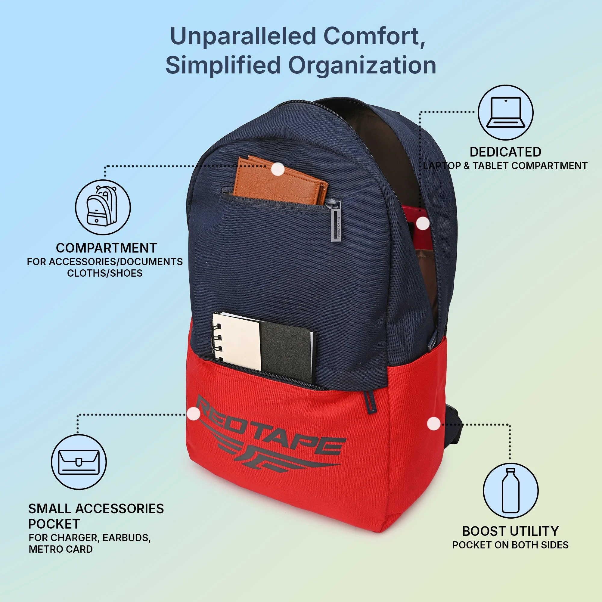 Navy Red Unisex 21.5L Polyester Laptop Backpack - Image 2