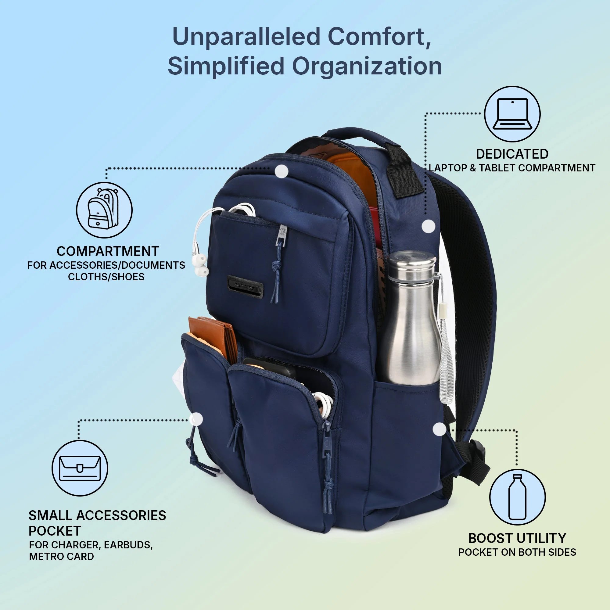Navy Unisex 19.5L Polyester Laptop Backpack - Image 2