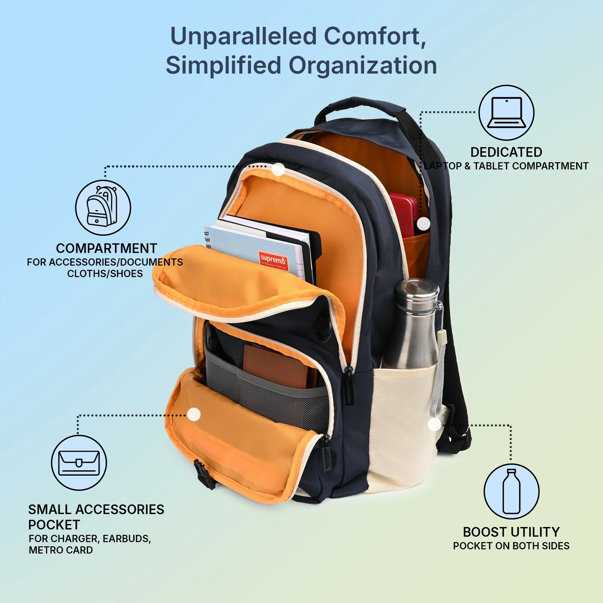 Navy Unisex 26L Polyester Laptop Backpack - Image 2