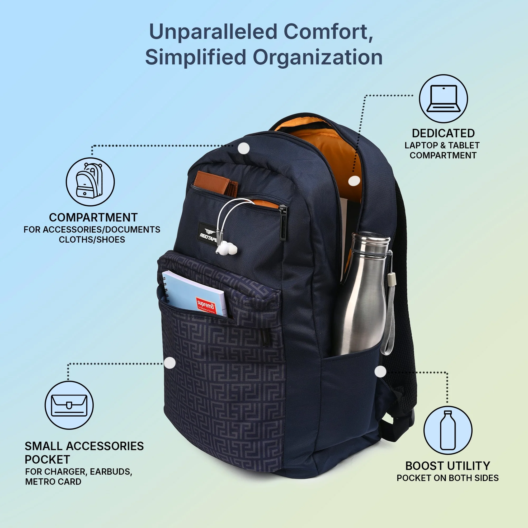 Navy Unisex 28.5L Polyester Laptop Backpack - Image 2