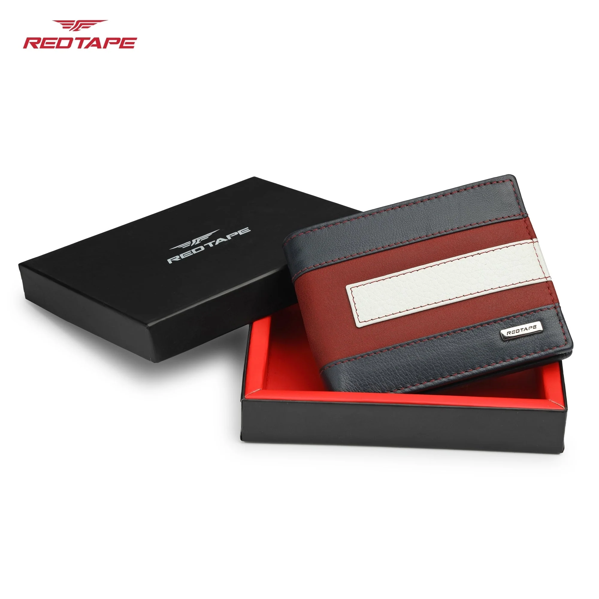 Navy Red & White Genuine Leather RFID Wallet for Men - Image 8