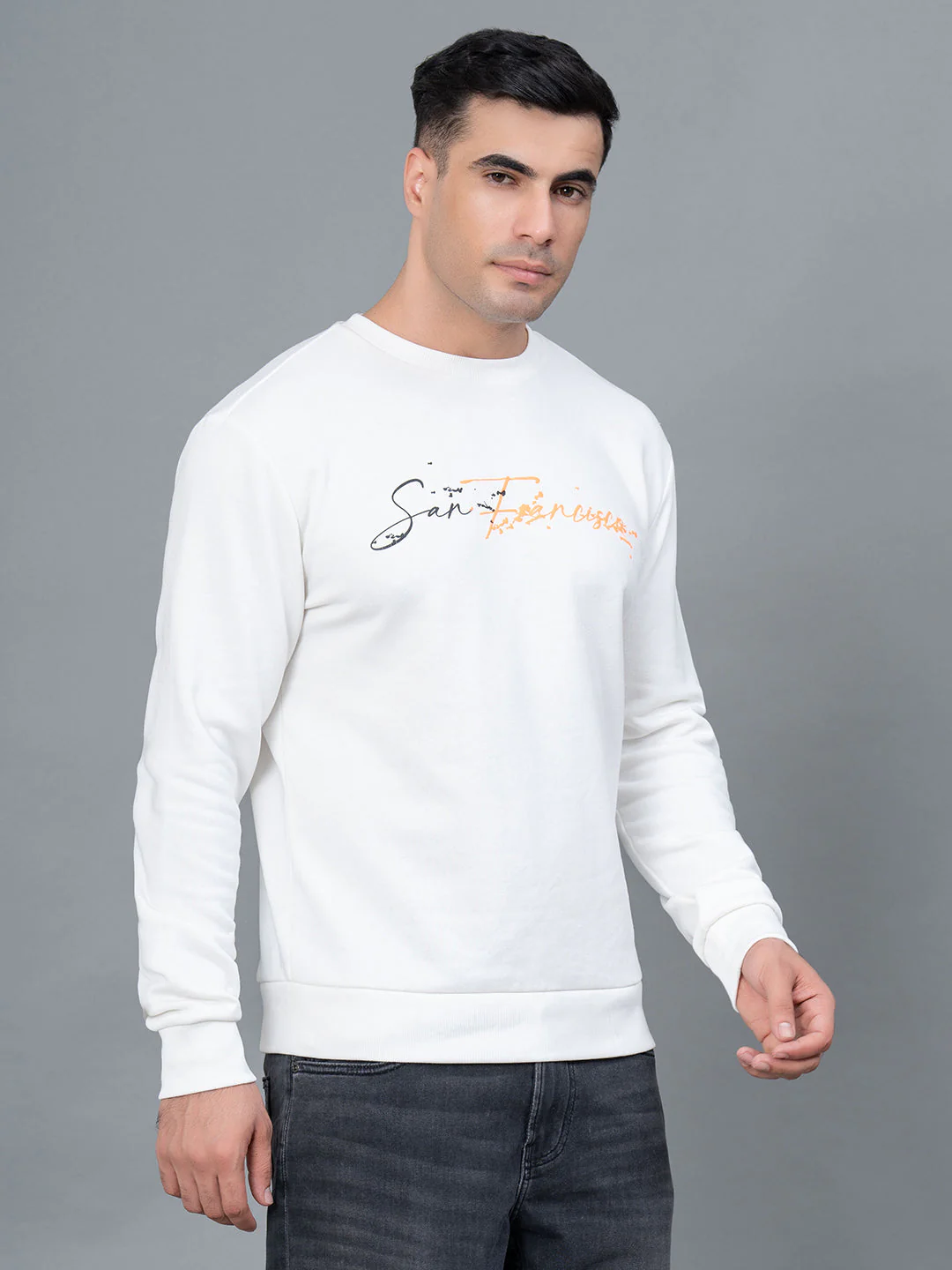 Off White Graphic Print Cotton Poly Fleece Men's Sweatshirt - Image 2