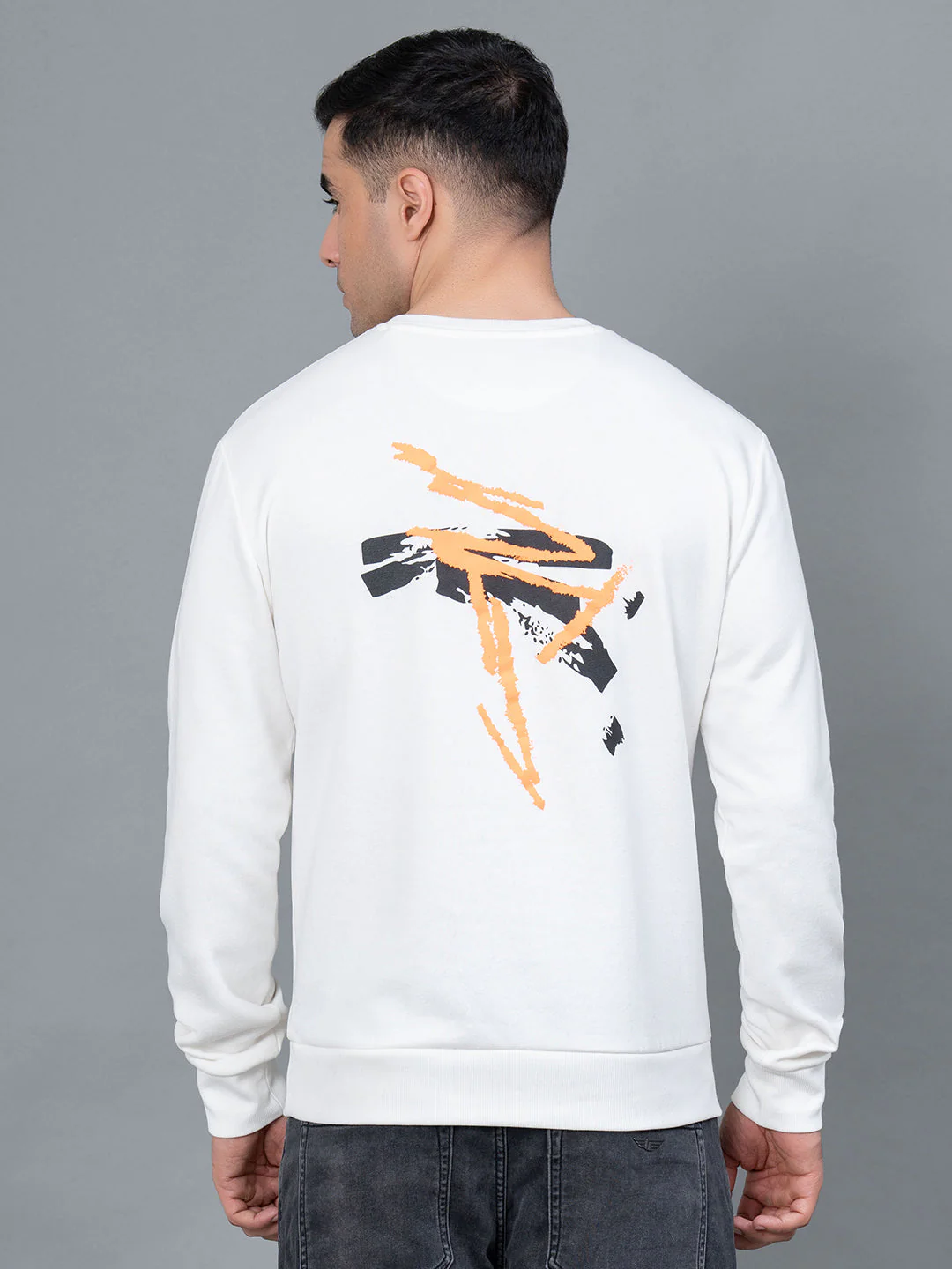 Off White Graphic Print Cotton Poly Fleece Men's Sweatshirt - Image 3