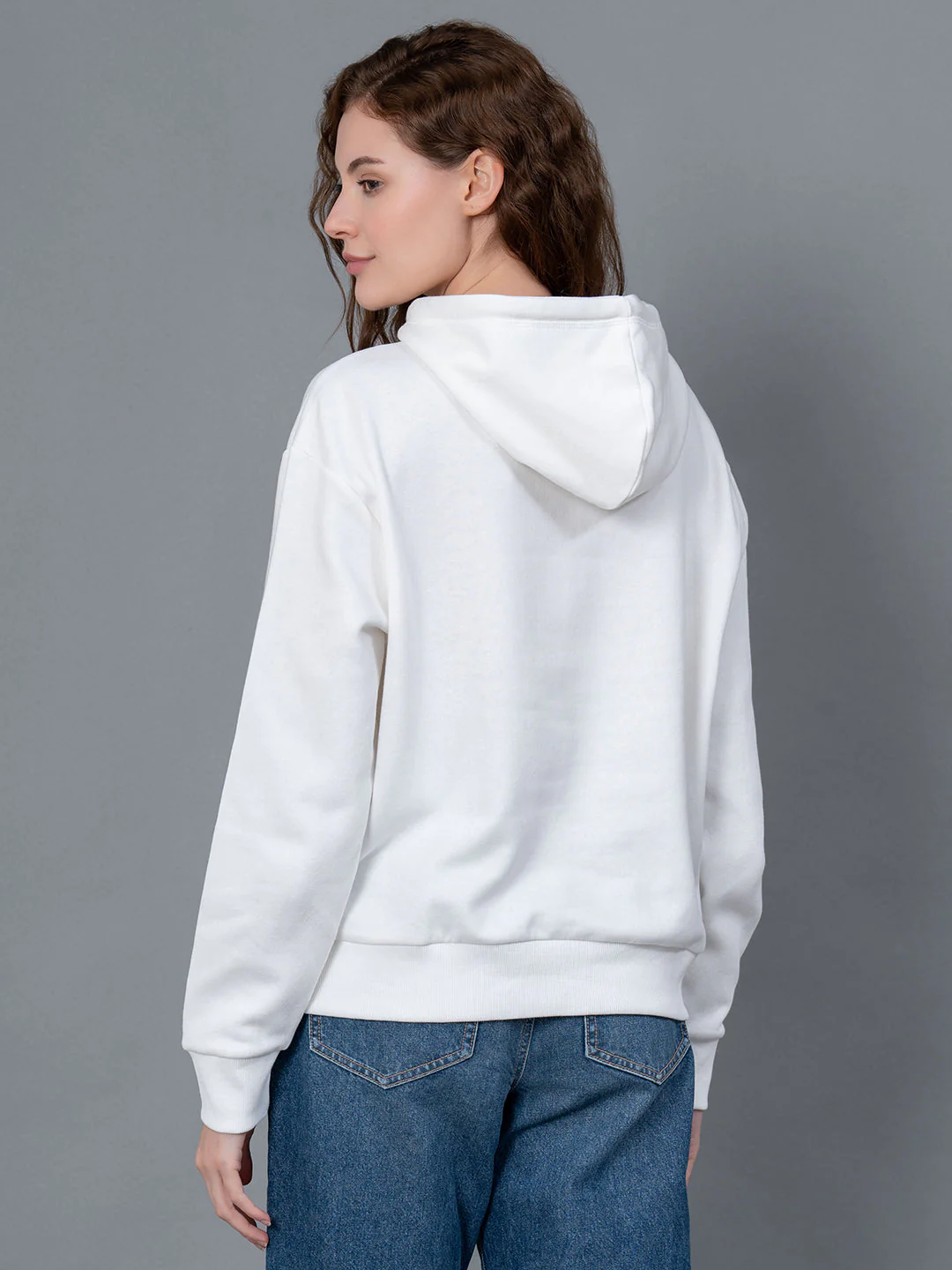 Off White Graphic Print Cotton Poly Fleece Women's Hoodie - Image 3