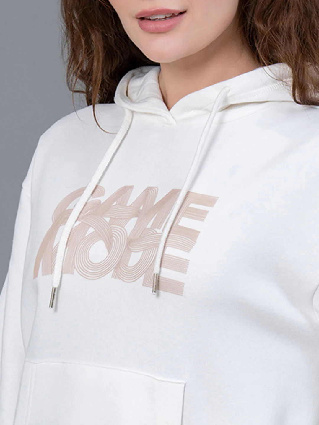 Off White Graphic Print Cotton Poly Fleece Women's Hoodie - Image 4