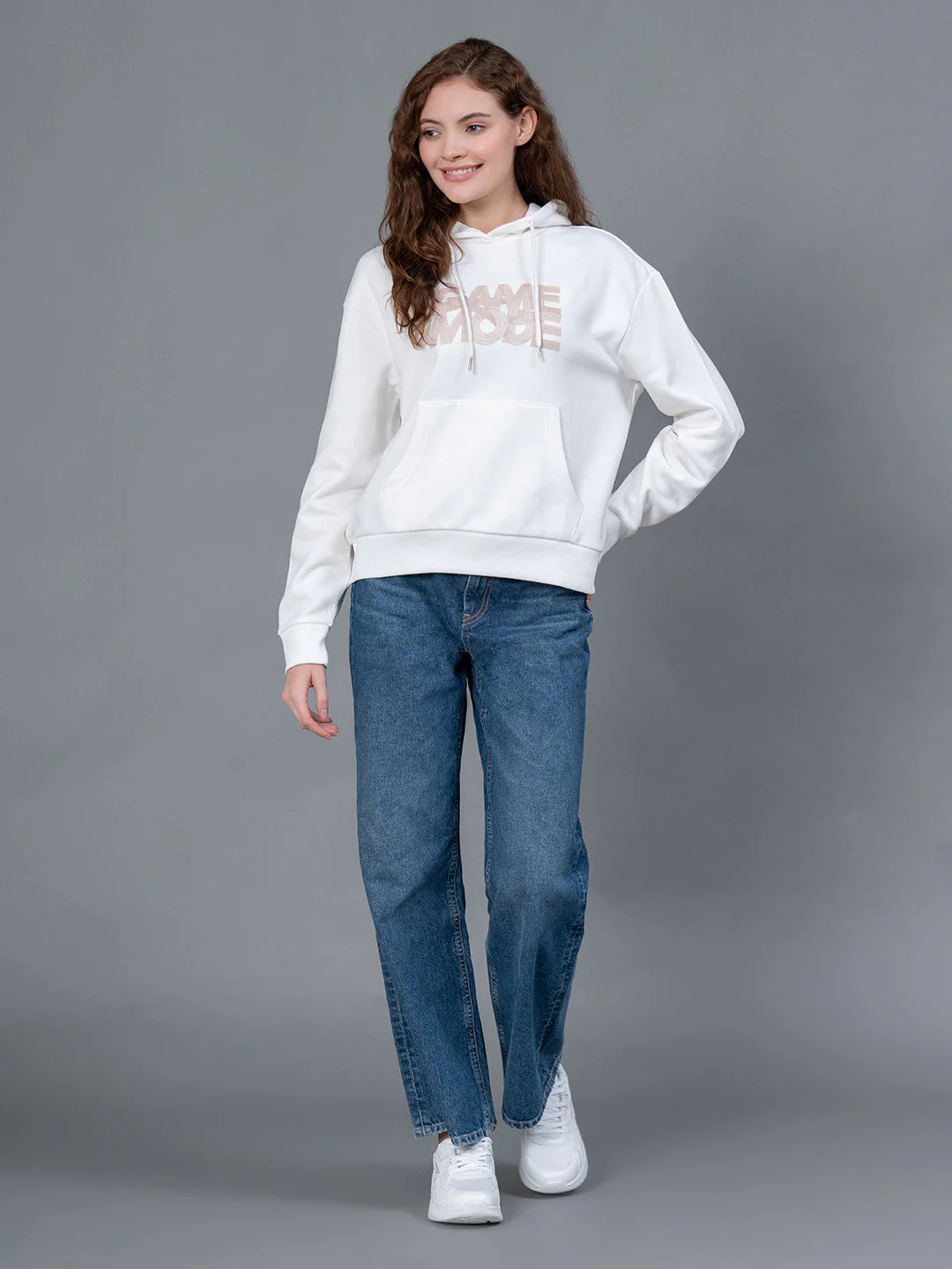 Off White Graphic Print Cotton Poly Fleece Women's Hoodie - Image 5