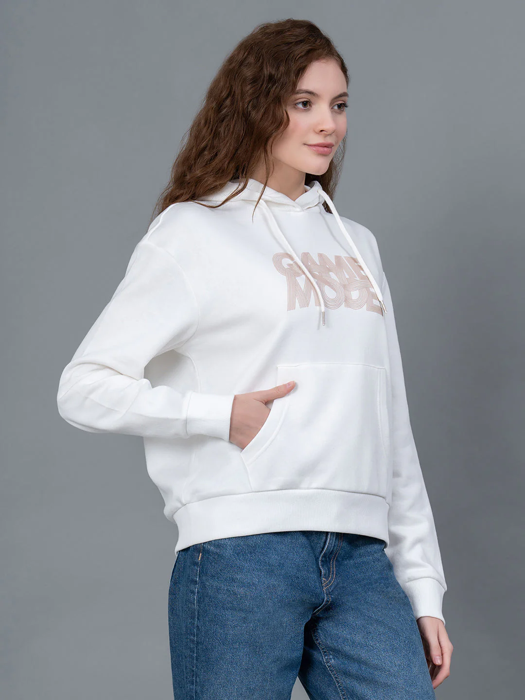 Off White Graphic Print Cotton Poly Fleece Women's Hoodie - Image 6