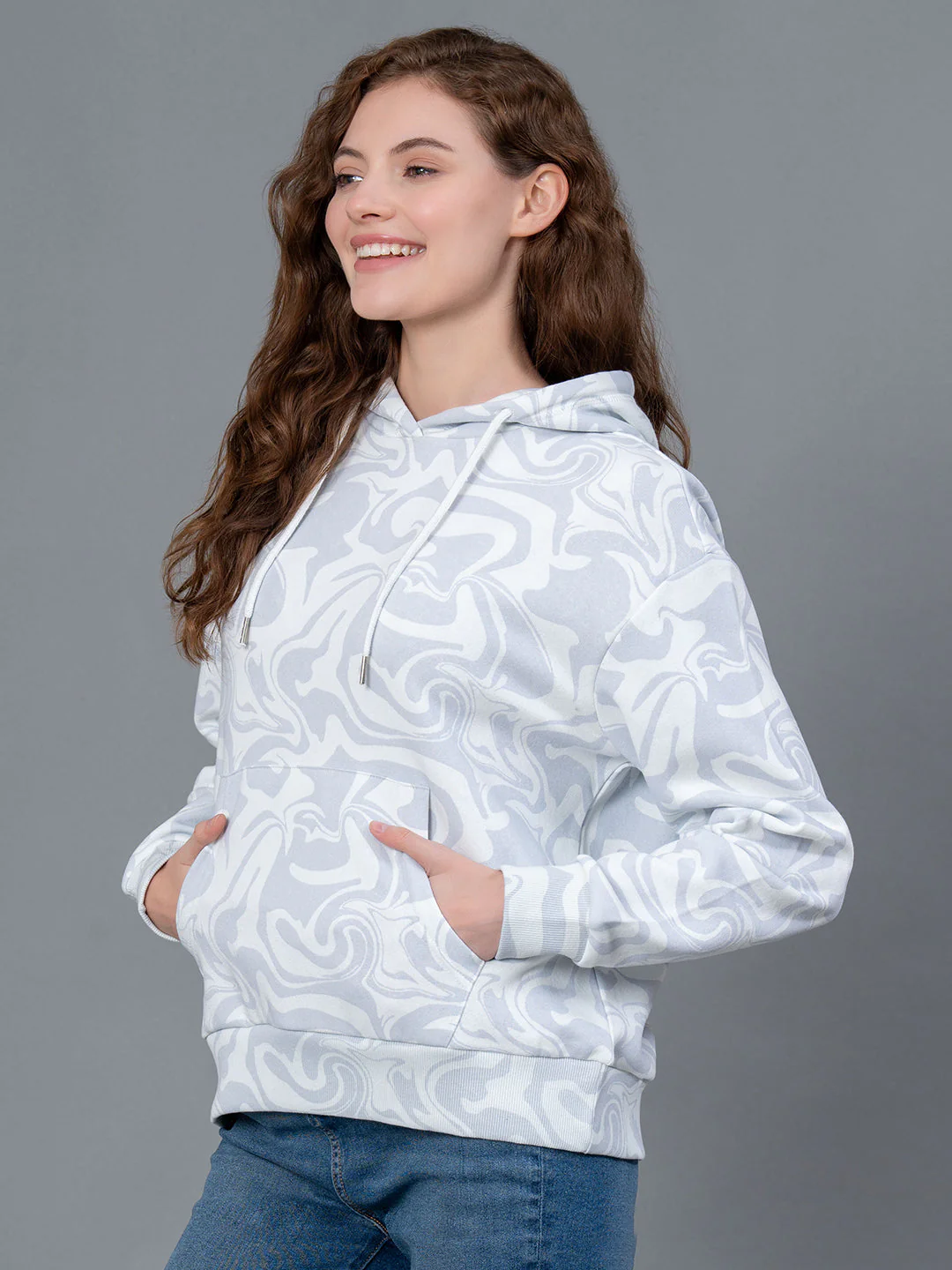 Off White Graphic Print Cotton Poly Fleece Women's Hoodie - Image 2