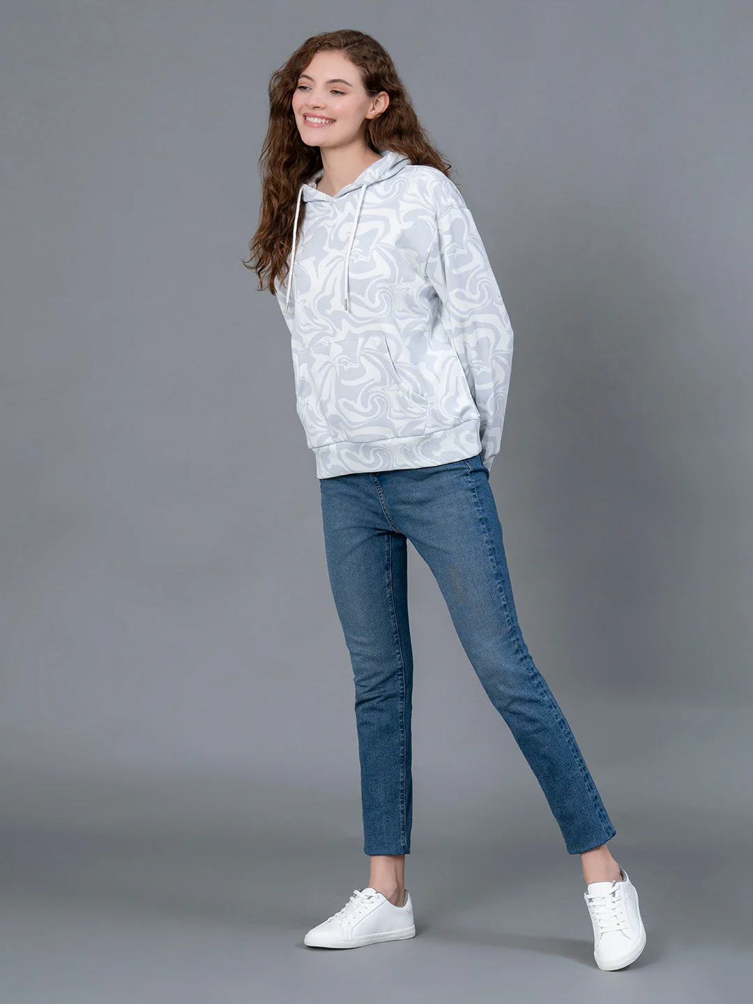 Off White Graphic Print Cotton Poly Fleece Women's Hoodie - Image 5