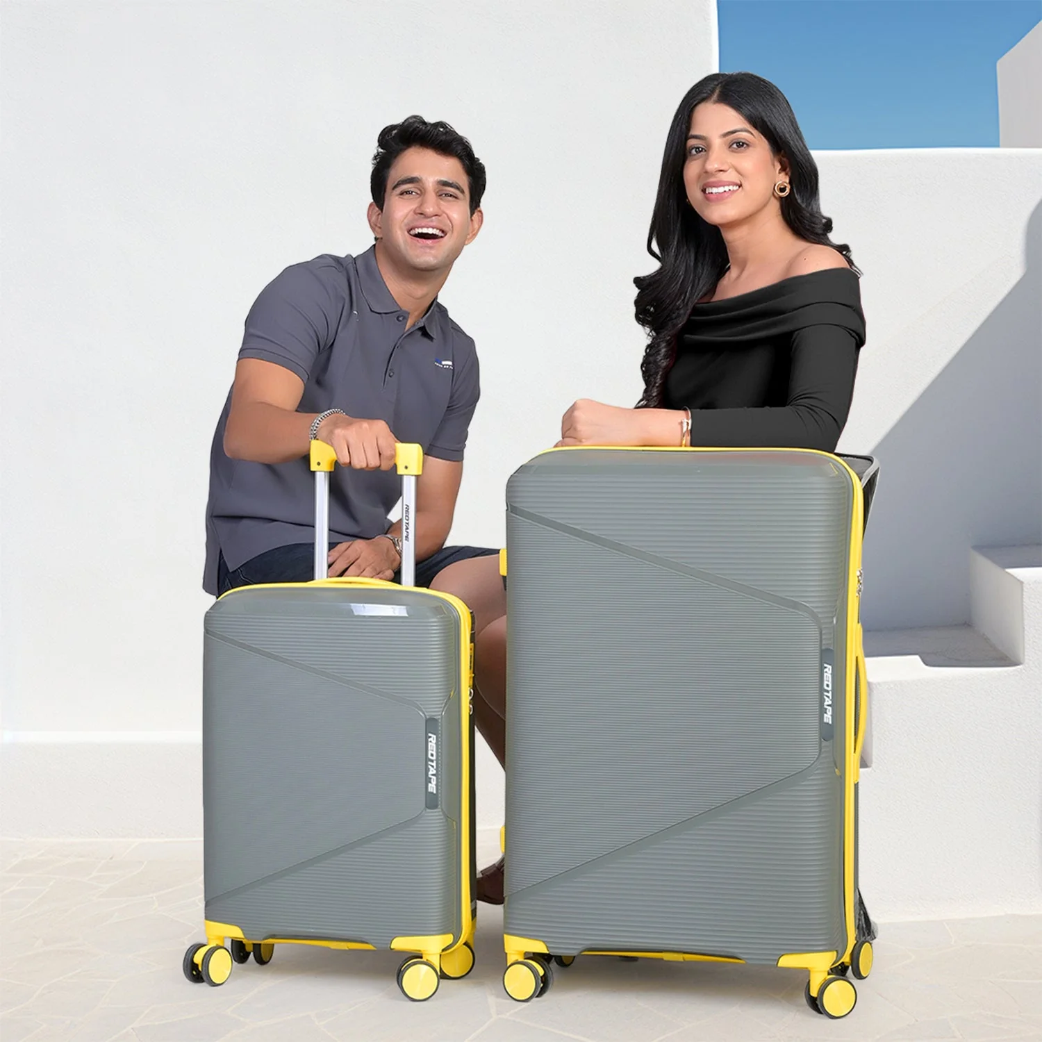Olive & Yellow 8 Wheels Trolley Bag Set of 2 (Large + Cabin) - Image 8